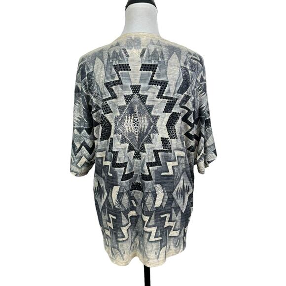 Vocal Gray Tan Jeweled Embellished Short Dolman Sleeve Open Cardigan Shrug - Picture 2 of 10